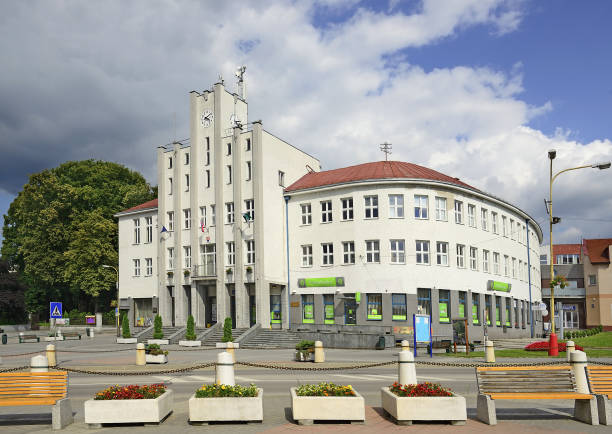 Town Hall on main town square of Cadca on July 20, 2013. Cadca is a district town in northern Slovakia, near the border with Poland and the Czech Republic.