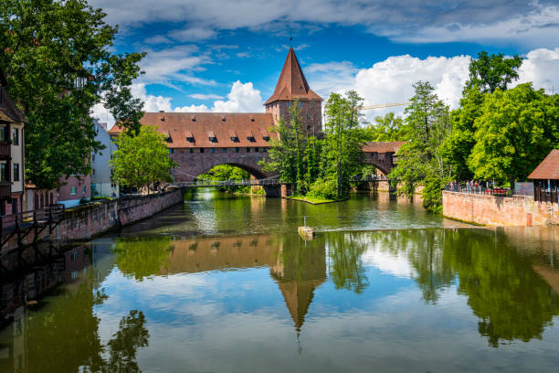 Nuremberg, Germany - May 19, 2024:  Bridge over the Pegnitz River in Nuremberg, Germany