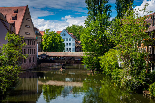 Nuremberg, Germany - May 19, 2024:  Bridge over the Pegnitz River in Nuremberg, Germany