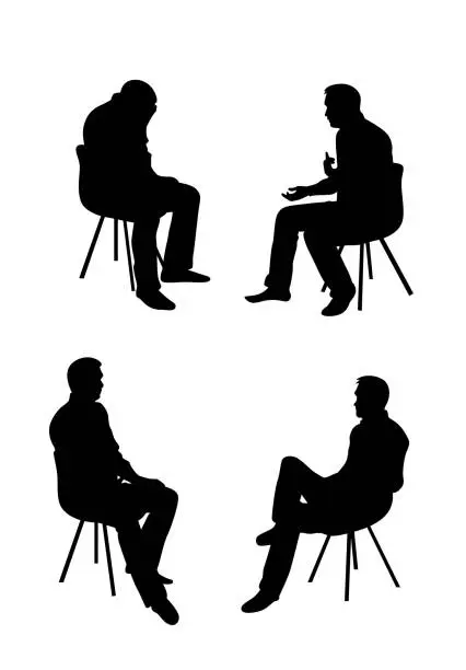 Depressed and Stressed Out Man Talking to a Psychologist Silhouette Depressed and Stressed Out Man Talking to a Psychologist Silhouette