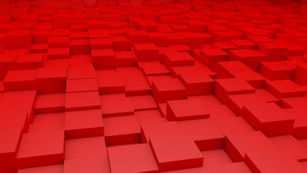istock Abstract perspective modern architecture 3D background with red cubes on the wall 2188560713