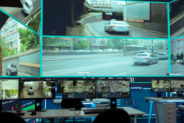 istock Public security headquarters office with CCTV cameras system and radar 2188561414