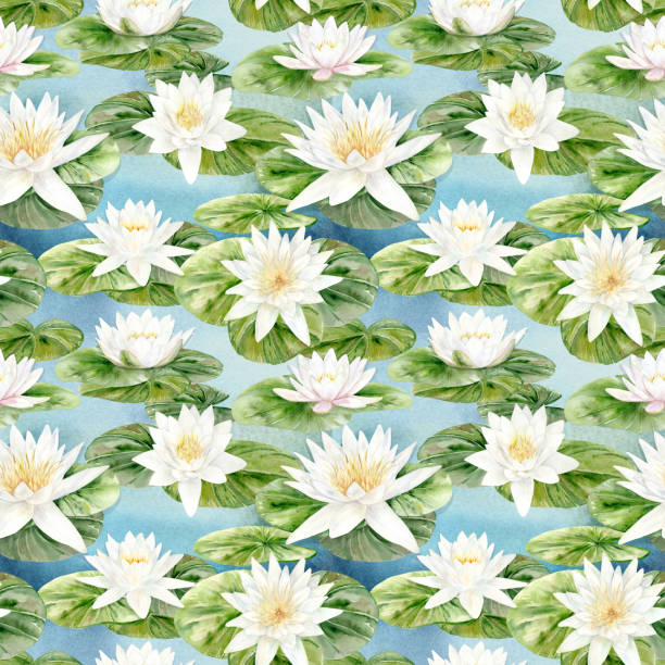 istock Seamless pattern White Lilies. Watercolor illustration of Water Lilies in delicate colors. Hand drawn for greeting cards, textiles, packaging. 2188576118