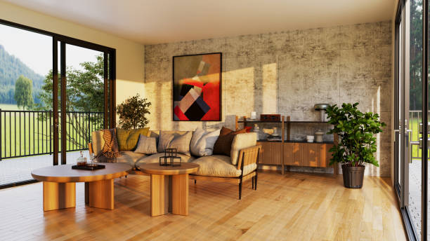 istock Large luxury modern bright interiors Living room mockup illustration 3D rendering image 2188589485