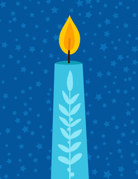 stockillustraties, clipart, cartoons en iconen met single blue candle on a deep stars background - kaars