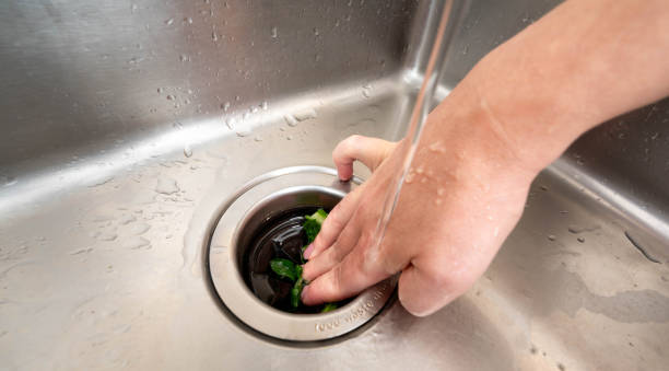istock Removing food waste from a kitchen sink disposer under running water for sanitation. 2188609543