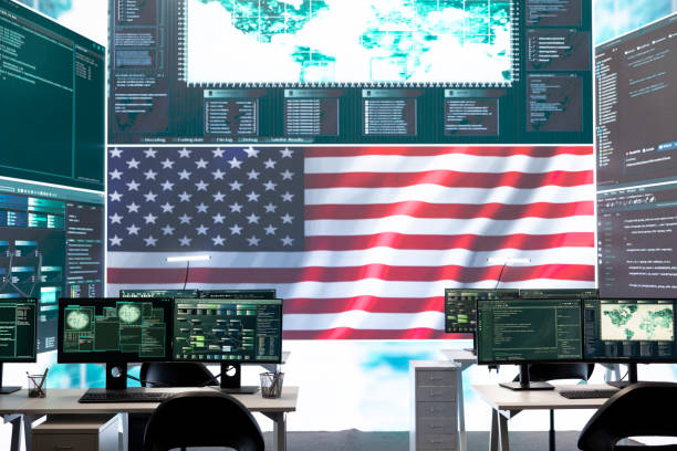 istock High tech governmental cyber operations center with USA flag 2188613972