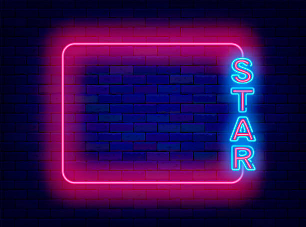 istock Star neon greeting card. Talent show. Celebrity sign. Empty pink frame and text. Vector stock illustration 2188623438