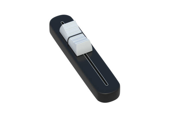 Black slider switcher isolated on white background. Audio feder. Sound mixer controller. 3d render