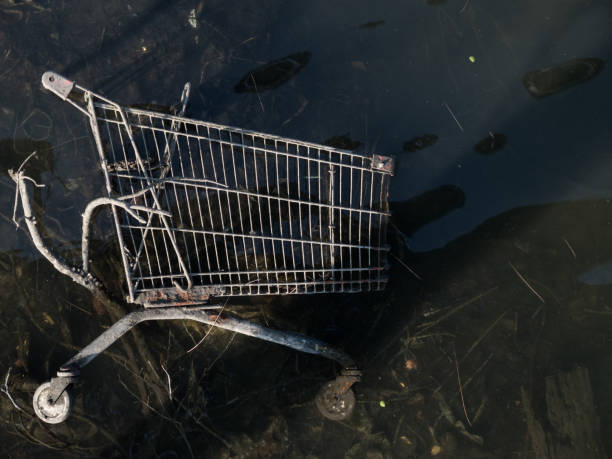 istock Discarded shopping cart appears in the low tide 2188632439
