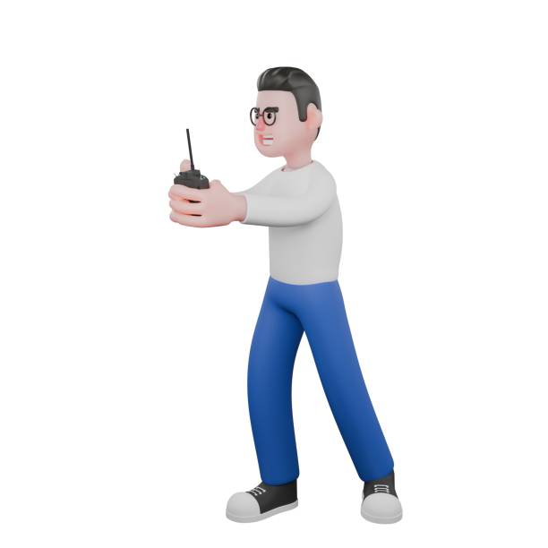 istock Professional Video Editing 3D Cartoon Model. A Male Video Editor stands with both hands forward while holding a drone remote, smiling expression. Illustration Design 2188632494