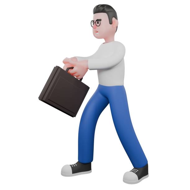 istock Professional Video Editing 3D Cartoon Model. A Male Video Editor walks to the right with both hands carrying a black briefcase, an expression ready to work. Illustration Design 2188632948