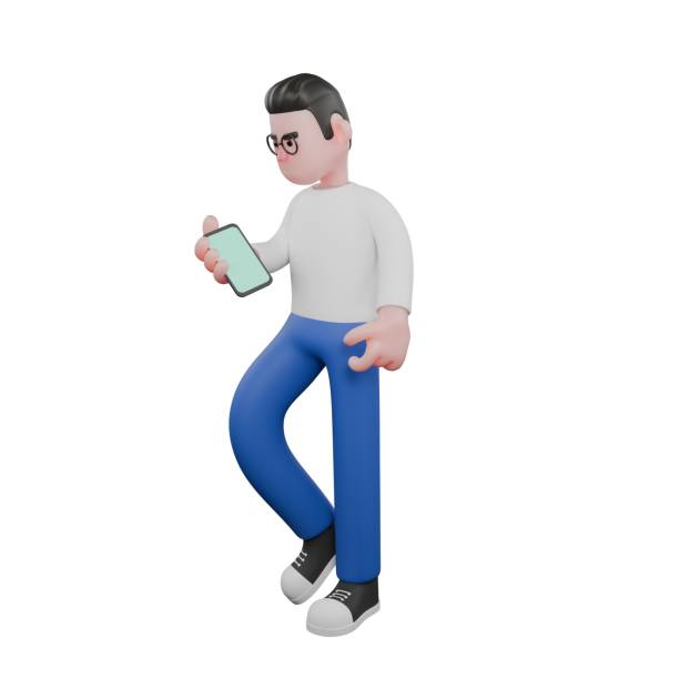 istock Professional Video Editing 3D Cartoon Model. A male Video Editor walks with right hand holding phone while left hand is beside his body. Illustration Design 2188635263