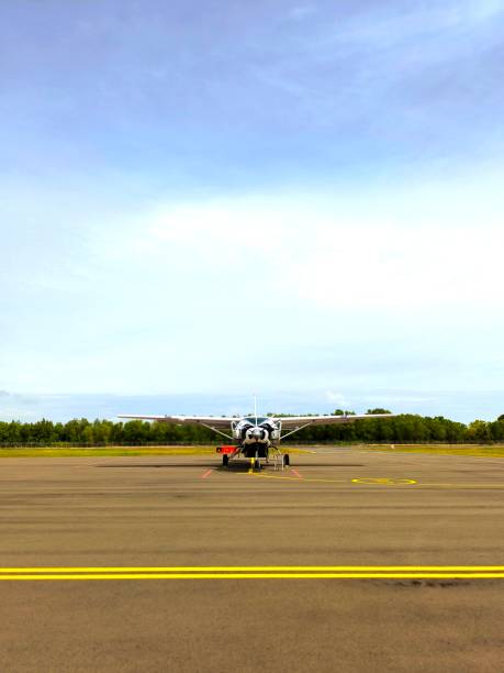 istock a small airplane was parked at the airport 2188638324