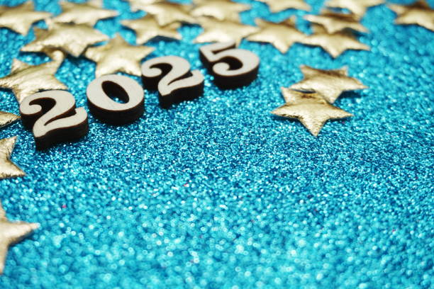 istock Happy New year 2025 with space copy on blue glitter background 2188641329