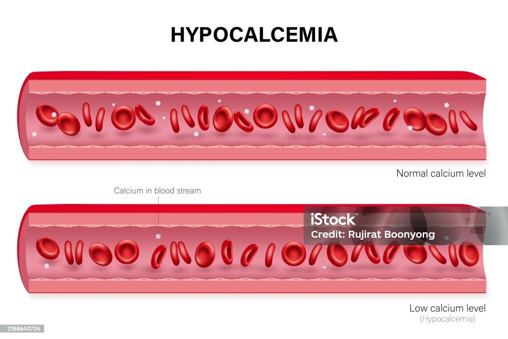 Normal Blood Calcium Level Examples Hypocalcemia Vector Comparison Between Normal Calcium Level And Low ...