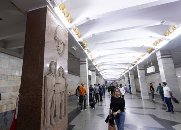 Tashkent, Uzbekistan, October 4 2024: the sculpture of wall about the red army in Olmazor station. Tashkent metro built in the former USSR, opening in 1977, and the first metro in Central Asia