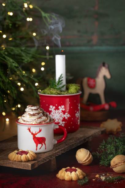 istock Festive Christmas scene with hot chocolate and cookies. 2188647712