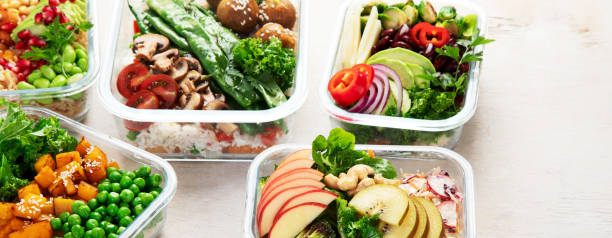 istock Glass containers with fresh vegan food, ready for meal prepping. 2188653109