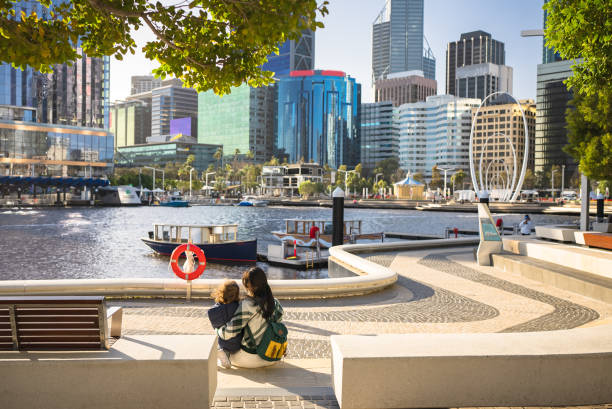 enjoy the holiday in Elizabeth Quay in Perth stock photo