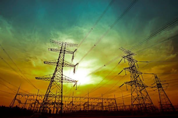 istock Electric tower, silhouette at sunset 2188662068