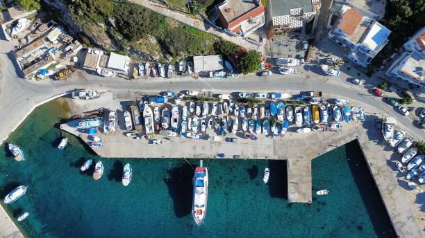 istock Fournoi island port. Drone view 2188669856