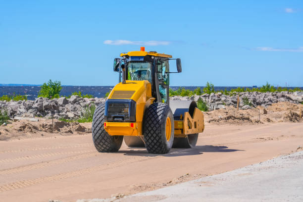 istock Vibration tractor single-cylinder road roller. Soil Compactor for leveling ground for the foundation and on road construction 2188677314