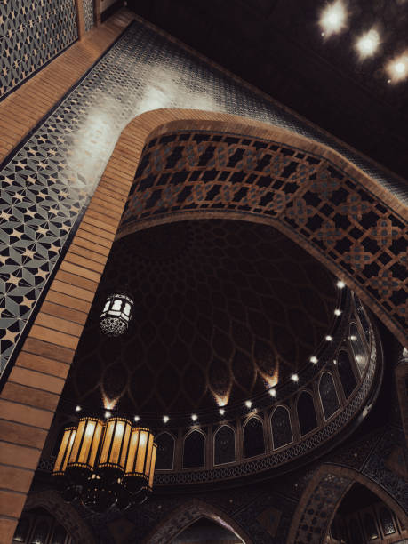 istock Grand Moroccan Dome Arch inside Iranian Mosque, Beautiful hand painted islamic mosque interiors, 4k wallpaper background 2188679712