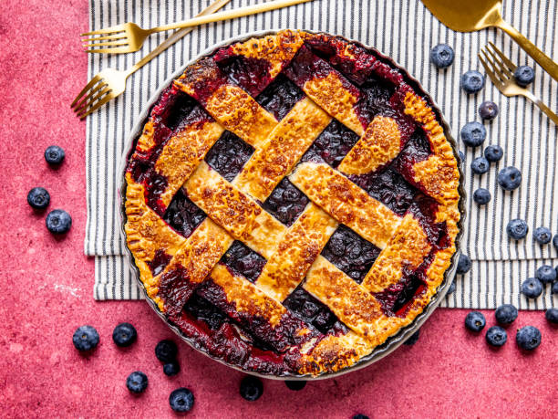 istock American blueberry pie with lattice crust, top view 2188681205