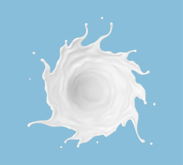 istock Milk splash isolated on blue background. Natural dairy product, yogurt or cream splash with flying drops. Realistic Vector illustration 2188689455