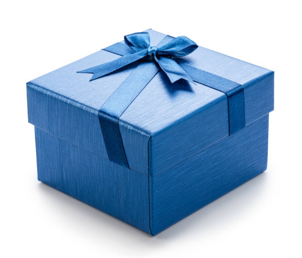 istock Blue gift box with satin bow, top view, isolated on white background. File contains clipping path. 2188691500