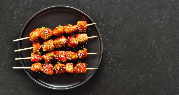 istock Teriyaki chicken skewers on plate 2188699482