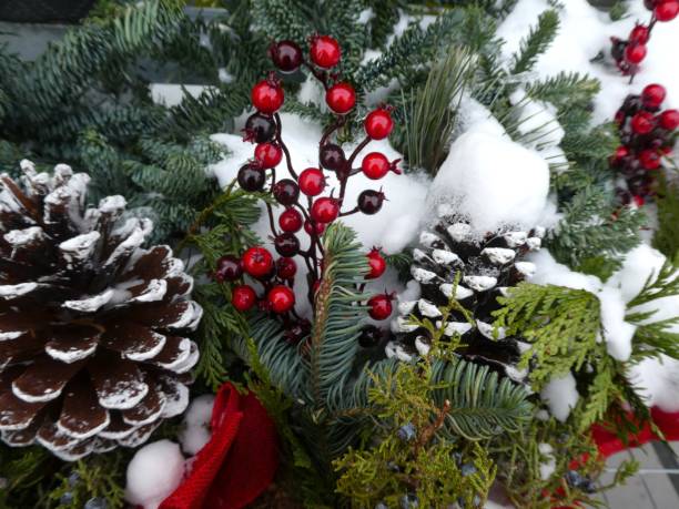 istock Christmas Decoration - Pine Cones Covered in Snow on Evergreen Branches 2188701660
