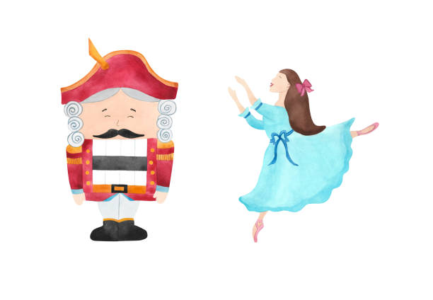 istock Christmas Nutcracker and dancing ballerina in pointe shoes For New Year decoration, greeting card, Christmas toy, baby design, Winter fairy tale characters Girl in blue dress Watercolor illustration 2188702258
