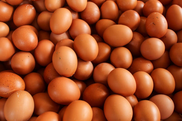 istock Texture and background of organic raw chicken eggs. Chicken eggs cover the frame. 2188703555
