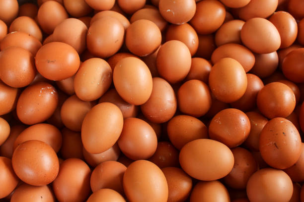 istock Texture and background of organic raw chicken eggs. Chicken eggs cover the frame. 2188703558