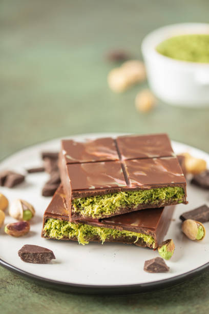 Dubai chocolate  with green kataifi and pistachio paste. Trend dessert