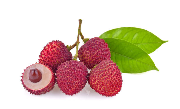 istock Fresh lychee with leaves isolated on a white background. 2188707757