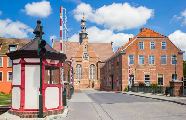Bridge house and historic new church in Emden, Germany