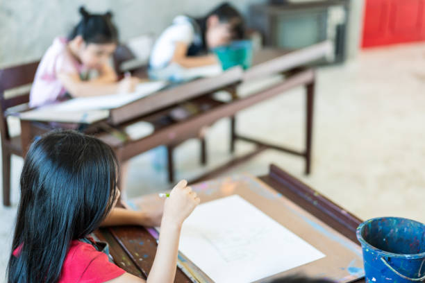 istock Asian children student in art classroom learning, drawing and confidence at the school 2188711593
