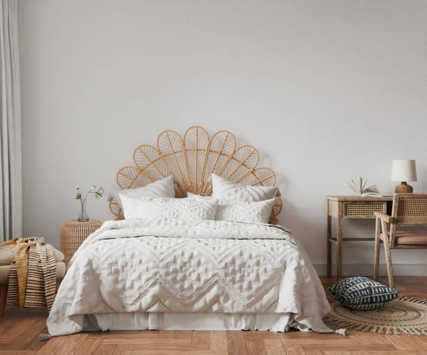 istock Wall mockup background empty in room interior, and bedroom farmhouse style 3d render 2188714609