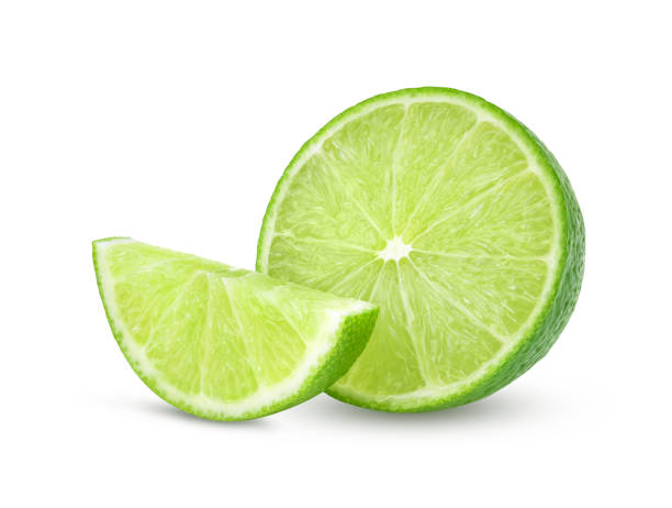 Set of lime has water drop with  lime slices isolated on white background , clipping path.