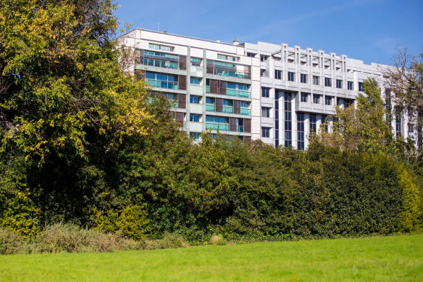 istock Modern office building in Berlin, Germany. View from the lawn. 2188719010