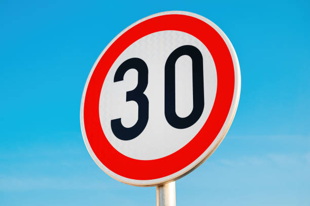 istock Speed limit traffic sign for thirty kilometers per hour limitation 2188725225