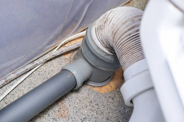 istock Plastic corrugated pan pipe and water supply fitting for the toilet. 2188750629