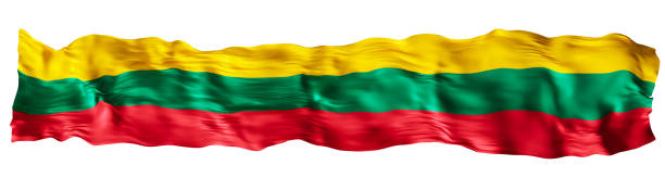 istock Stylized flag of Lithuania waving in the wind, isolated on white background. Footer, header or divider. Cut out wide, panoramic element. Banner for patriotic themes or national event promotions. 3D. 2188750928