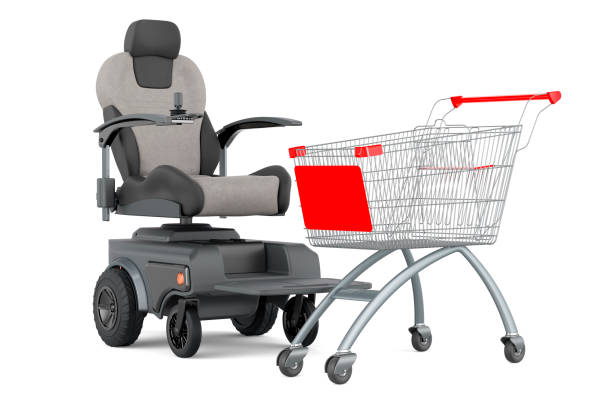 Motorized Power Chair with shopping cart, 3D rendering isolated on white background