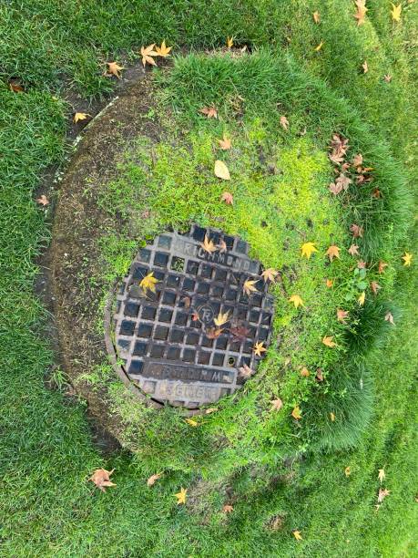 istock Manhole cover in the grass at the public park 2188762532