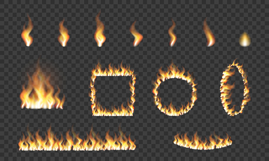 Fire Image Layout Realistic Fire Set Flame Fire Illustrations Frames And Borders Made Of ...