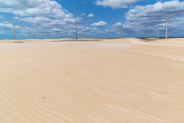 Wind power generators installed in Galinhos, Rio Grande do Norte, can be visited during a buggy ride along Duna do André